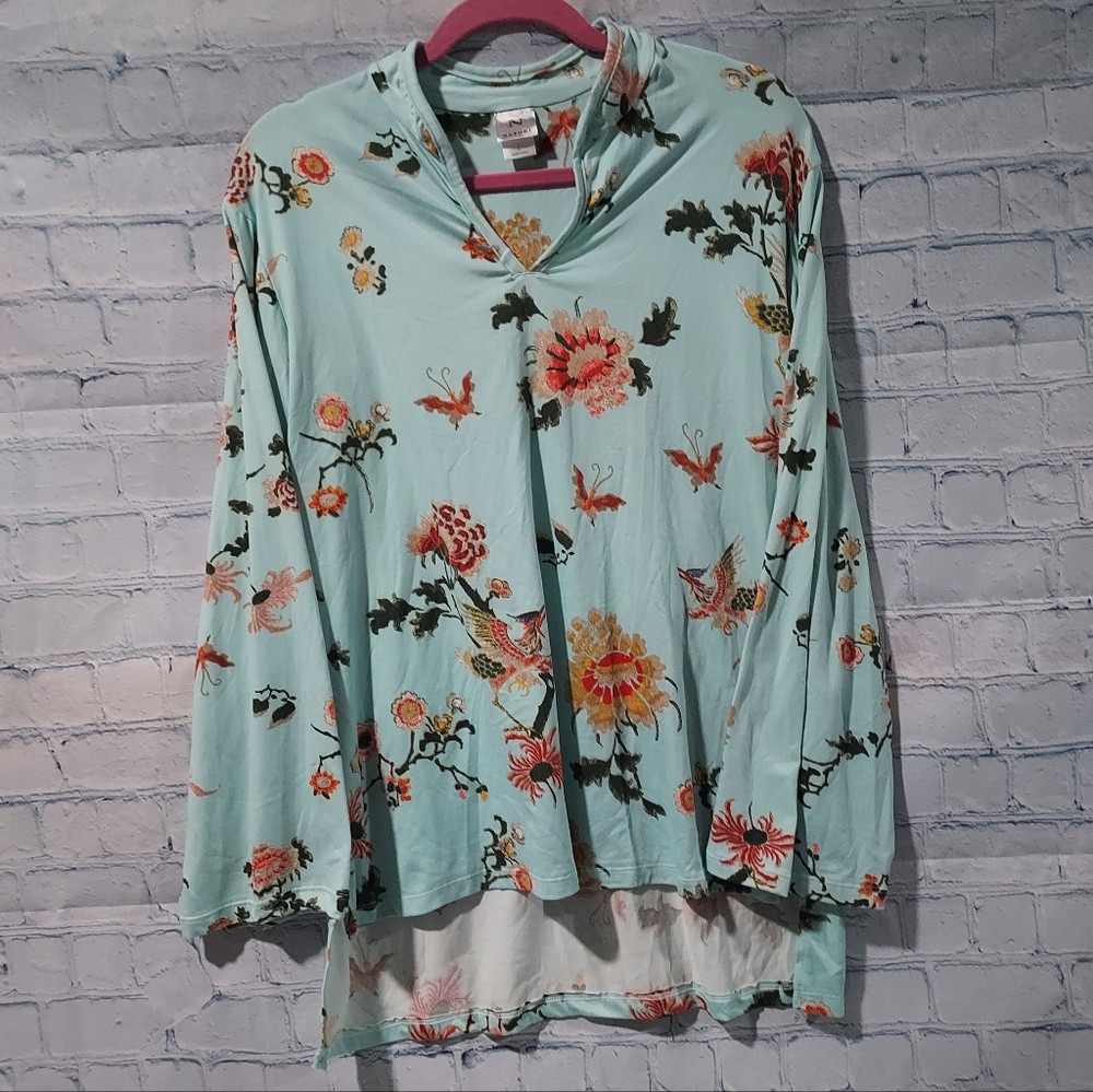 Natori Womens Size Large Floral Pajama Top Cozy Soft Comfort Stretchy